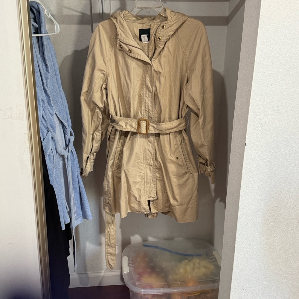 J. Crew Beige Hooded Trench Coat size 12